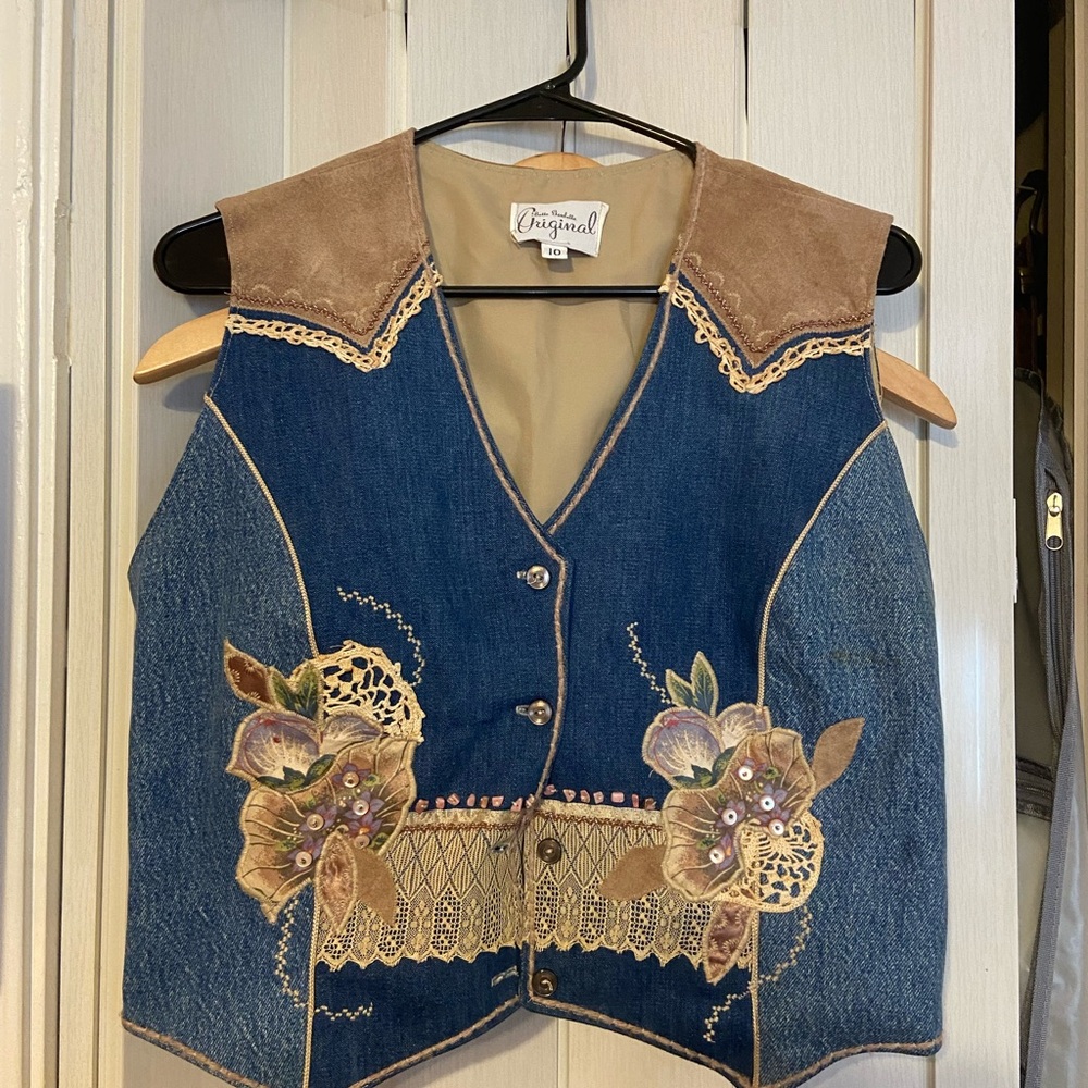 Vintage America Blue and Brown Floral Vest